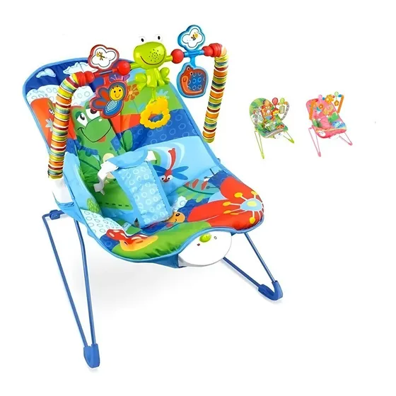 Raganet cartoon deluxe silla vibradora mecedora de bebe musical con juegos color azul