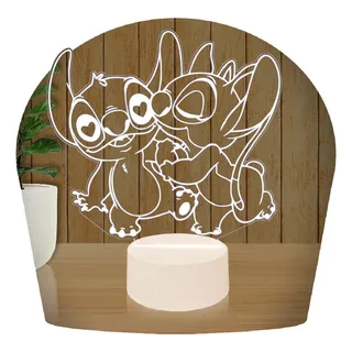 LuminĂĄria Led 3d Abajur Base Branca Lilo Stitch Angel LuminĂĄria Led 3d Abajur Base Branca Lilo Stitch Angel