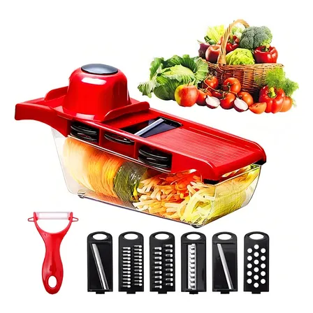 Cortador Picador Verduras 6 En 1 Mandilona Rallador Cocina Color Rojo