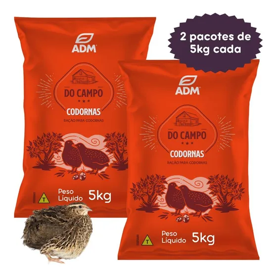 Kit 2 Un Do Campo Codornas Ração P/ Aves Fase Produção 10kg
