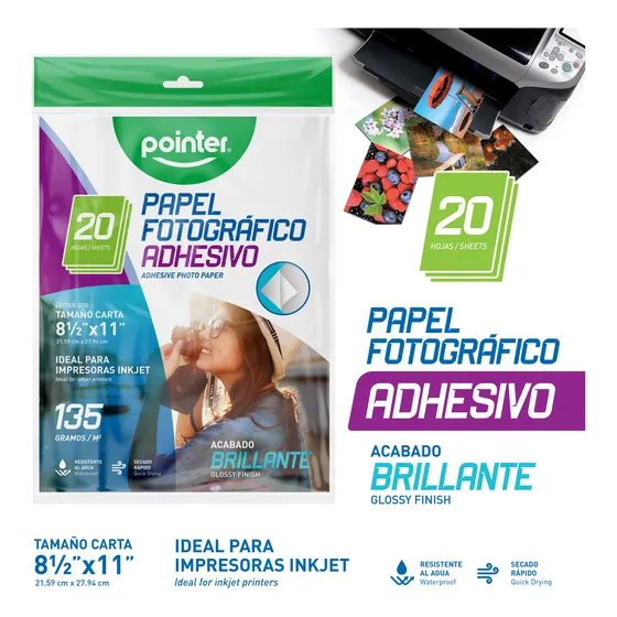 Papel Fotográfico Adhesivo 135 Gramos  Tamaño Carta