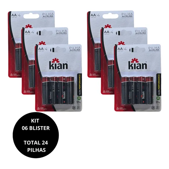 Kit 24 Pilha Alcalina Aa Lr6 1,5v Pequena Comum Kian