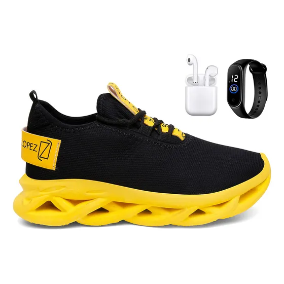 Tênis Masculino Super Leve + Relógio + Fone Touch Bluetooth