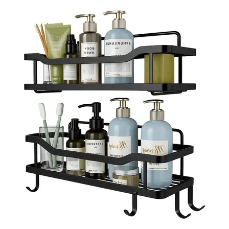 Organizador De Ducha Estante De Baño 4 Ganchos 2 Niveles Color Negro