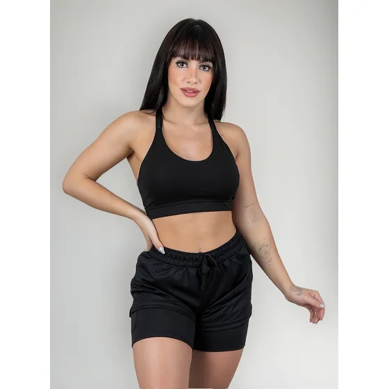Shorts Duplo Fitness Academia Ginastica Feminino Sobreposto