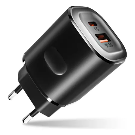 Cargador Rápido Gan 20w Doble Puerto Usb C Usb A Negro