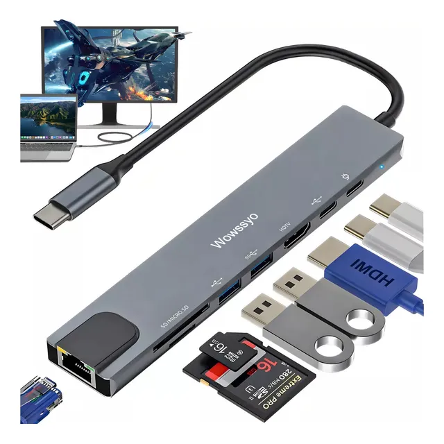 Tipo C Hub 8 En 1 Adaptador Usb C A Hdmi Con Ethernet