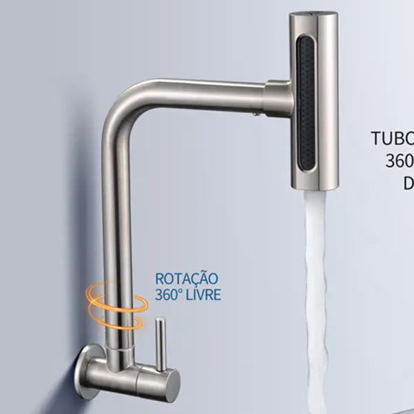Torneira Gourmet de Parede Inox 304 4 Funcoes Escovado
