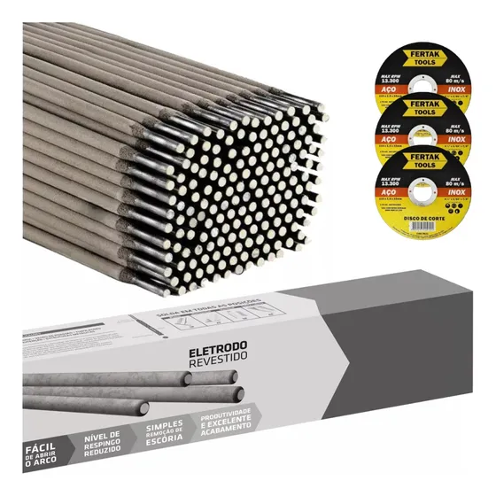 5kg Eletrodo 7018 De 2,5mm A 4,0mm + 3 Discos De Corte 4.1/2