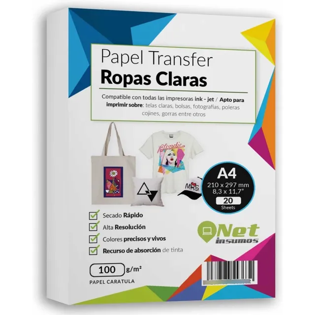 Papel Transfer Telas Claras 20 Hojas A4