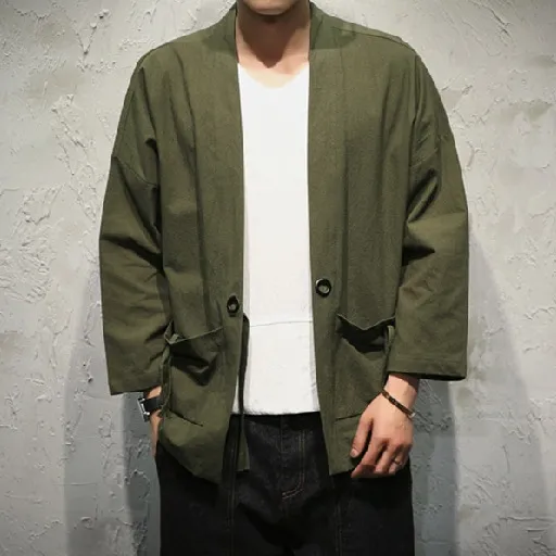 Camisa Tipo Kimono De Lino Y Algodón Para Hombre