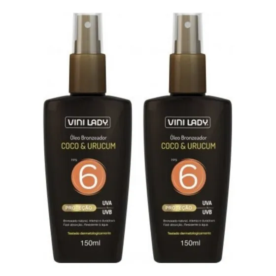 Kit 2 Bronzeador Óleo Bronzeador Coco E Urucum Fps 6 150 Ml