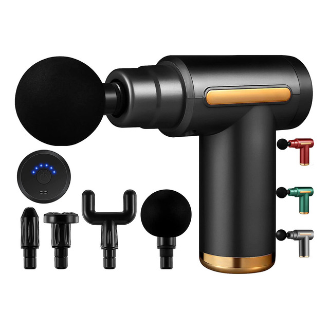 Massageador Pistola Elétrico Profissional Muscular Portátil Cor Preto E Dourado Massageador Pistola Elétrico Profissional Muscular Portátil Cor Preto E Dourado