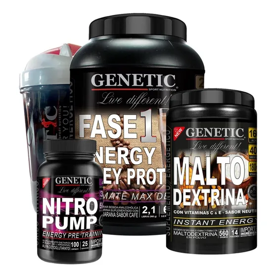 Masa Muscular Fase 1 Nitro Pump Carbo Energy Shaker Genetic