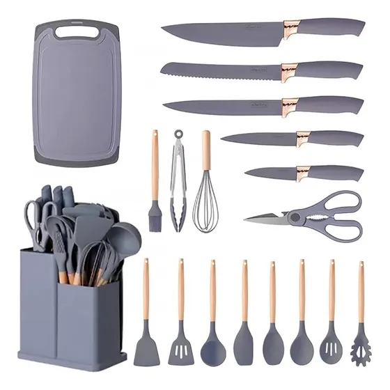 Kit 19 Peças Conjunto Talheres Utensílio Silicone Cozinha Co Cor preto verde rosa cinza