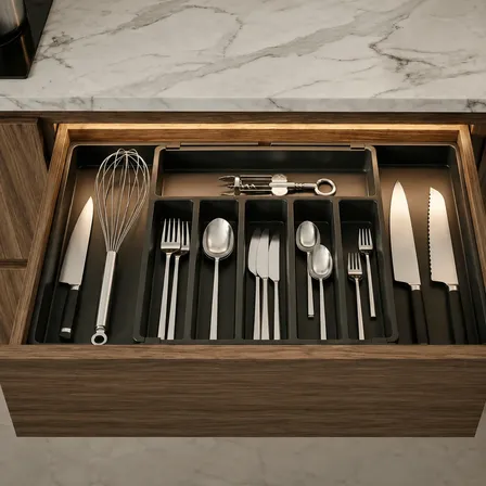 Porta Talheres Organizador Gaveta Com Extensor 8 Divisórias Preto