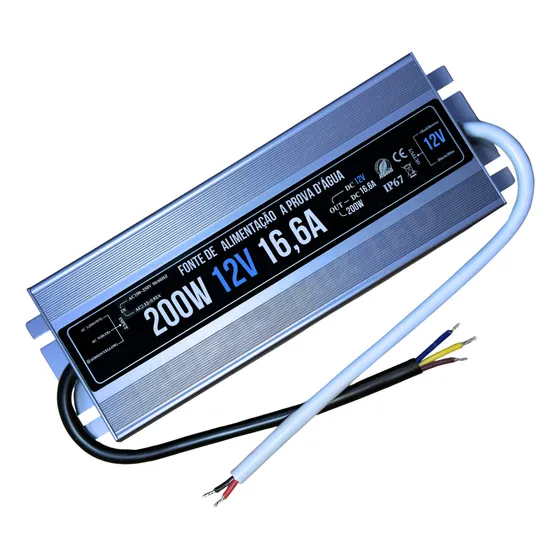 01pç Fonte Blindada Ip67 180w 15a 12v P/ Fita Leds Módulos