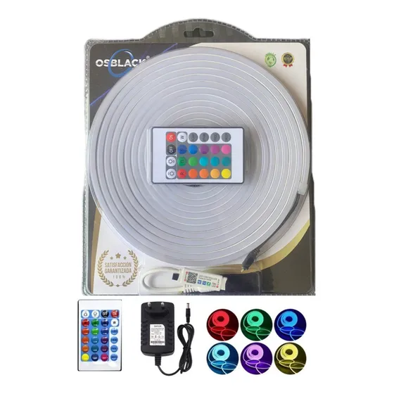 Cinta Neon Flex Led 12v Multicolor Mas Adaptador + Control Luz Rgb 16 Colores 12