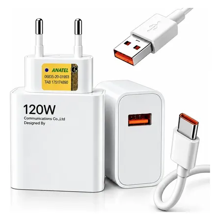 Carregador Turbo 120w Usb-c Para Xiaomi Redmi Poco X6 X7 Pro Branco