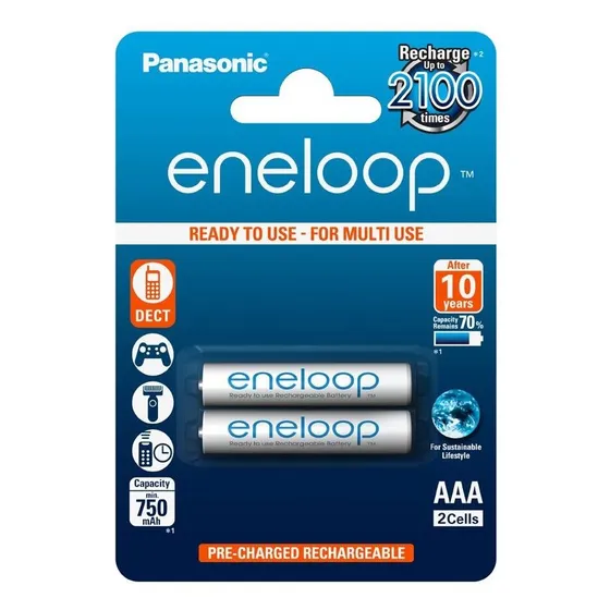 Pilha  recarregável AAA Panasonic Eneloop BK-4MCCE Cilíndrica - kit de 2 unidades