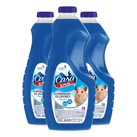 Kit 3 Eliminador De Odores Casa E Pets Fofurinha Azul 2l