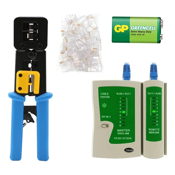 Kit Ponchadora Tester 50 Conectores Rj45 Tools Profesional