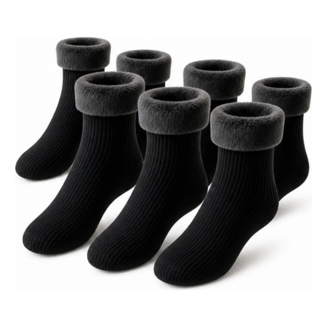 Kit 6 Meias Térmica Grossa Quente Inverno Frio Forrada Pelo Preto Kit 6 Meia 34-44
