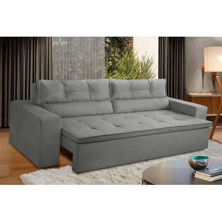 Sofá Retrátil E Reclinável Com Molas 1,80m Vegas Suede Cinza Cinza Suede
