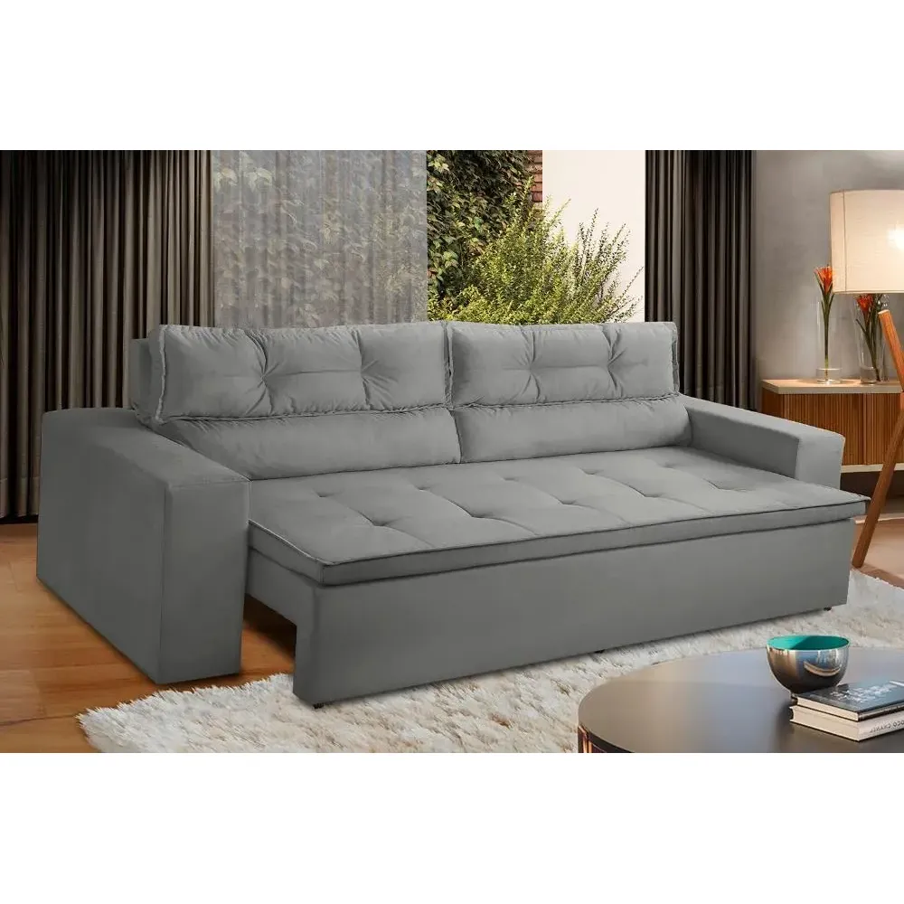 Sofá Retrátil E Reclinável Com Molas 1,80m Vegas Suede Cinza Cinza Suede