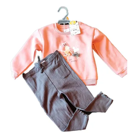 Conjunto Ropa Temporada Para Niña Poleron Y Calza. Boulevard Rosa Y Gris 3
