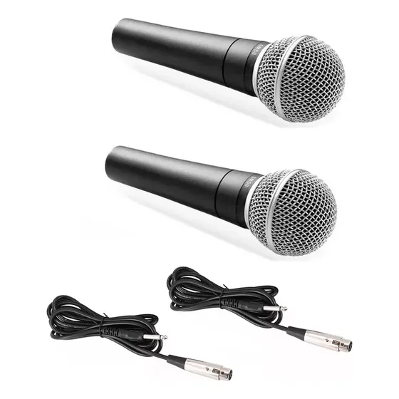 Kit 2 Microfones C Fio Dinâmico Profissional Metal 5mts Sm58