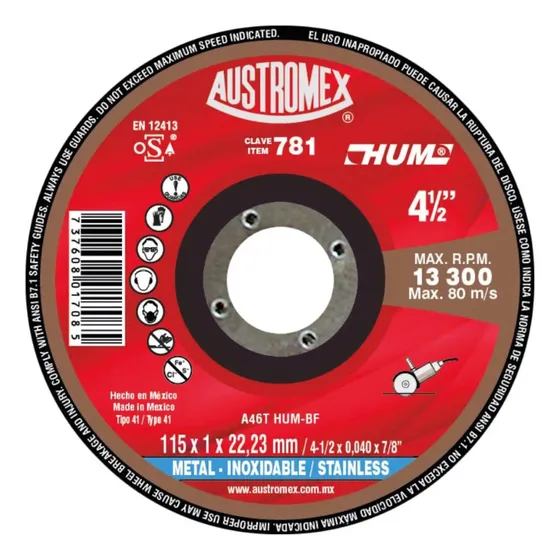 Disco De Corte 781 De 4-1/2  Austromex - Inoxidable - 50 Pza