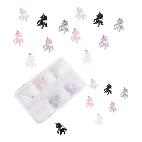 Kit Aplique 3d Kawaii Unicornio Decoración Uñas En Caja