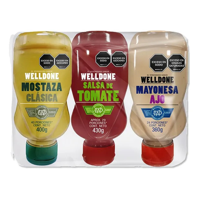 Kit Salsas Welldone Mostaza Tomate Mayonesa 1190g