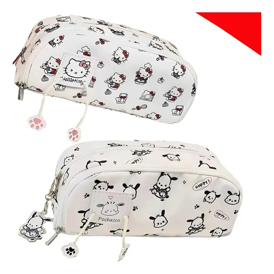 2 Lapicera Doble Cierre Hello Kitty Pochacco 9x19 Cm Estuche