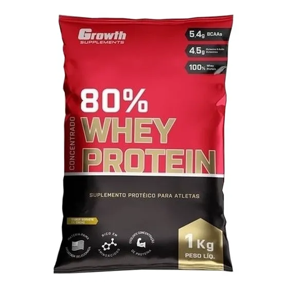 Whey Concentrado 80% Whey Protein - Growth Supplements Sabor Leite em Pó