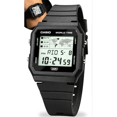 Relógio Casio Unissex Digital Mapa-múndi Quadrado Original Preto Lcd Positivo