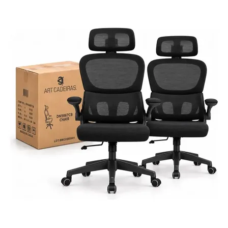 Kit 2 Cadeiras De Escritório Ergonômica Suporte Lombar Nr17 Preto Espuma De Alta Densidade