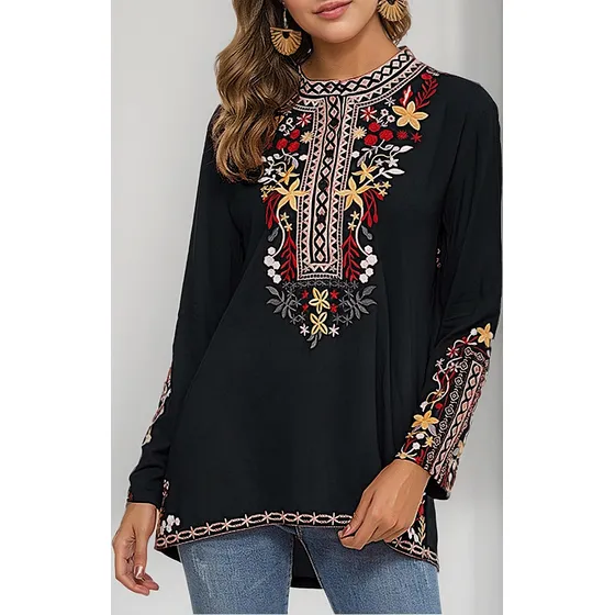Bake Blusas De Manga Larga Bordadas Mexicanas De Otoño For