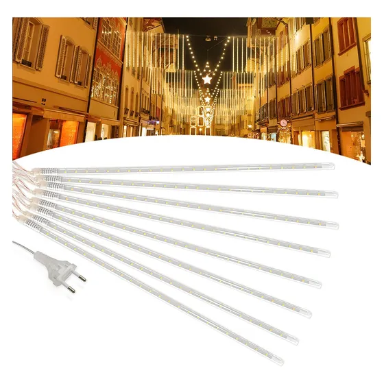 Cascata 8 Tubos LED Queda Chuva 50cm 127/220V Luz Amarela Luzes Branco Quente DBD