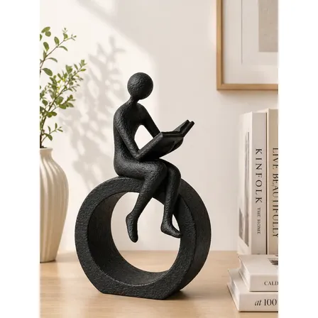 Escultura Leitor Decoração Porta Livro Decorativo Moderna Preto