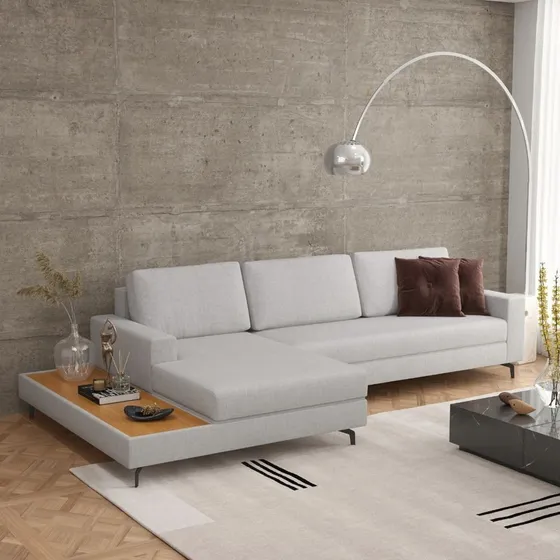 Sofá Confortável 322cm Linho Cinza Loft Chaise/deck Esquerda