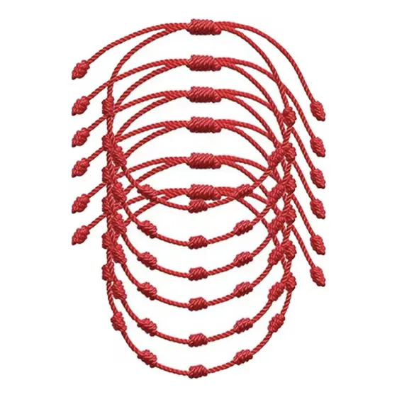 Pack 6 Pulseras Hilo Rojo 7 Nudos De Protección Y Suerte