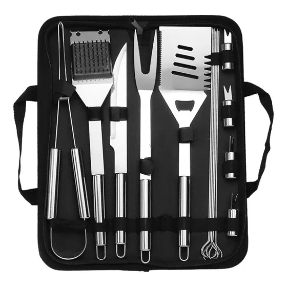 Kit Churrasco Inox Maleta Com Faca 15 Peças Profissional