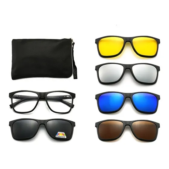 Marco Óptico Rectangular + 5 Clip Sobrelentes Para El Sol