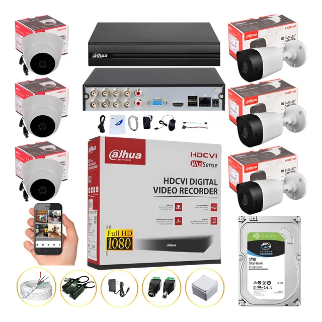 Cámaras Seguridad Kit 1080p Dahua Dvr 8ch + 6 Cám + Disco