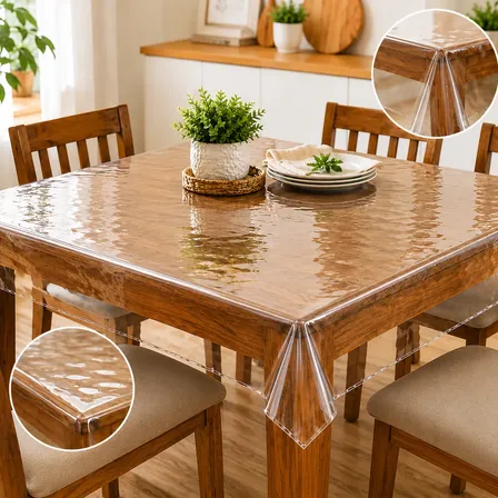 Toalha De Mesa 4 Lugares Quadrada Impermeável Plástico Pvc 4 Lugares: 1,40m X 1,40m Transparente 0.020mm