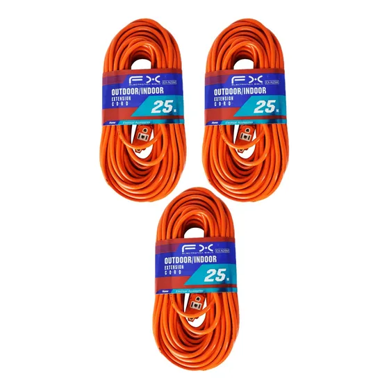 3x Extensión Eléctrica Uso Rudo Multicontacto 25 Metros 3pzs