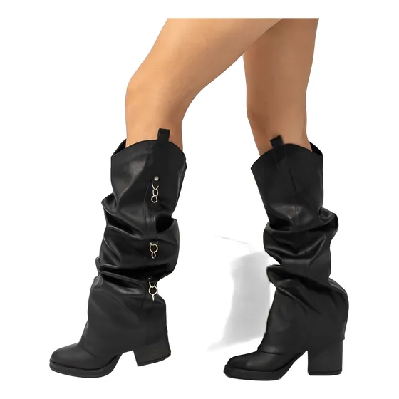 Bota Caña Alta Mujer Volcada Pu Tread Bakanas Shoes