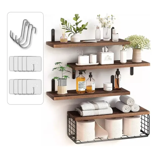 Repisas Para Baño Estantes De Madera Repisas Flotantes Para Color Marrón Oscuro
